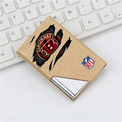 Custom Name Cincinnati Bengals Card Holder PU Leather Name Card Holder Card Case Stainless Steel Credit Cards Pocket V1