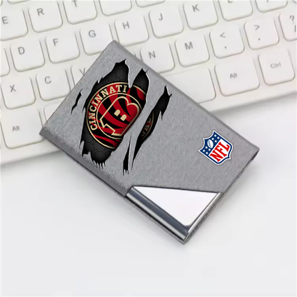 Custom Name Cincinnati Bengals Card Holder PU Leather Name Card Holder Card Case Stainless Steel Credit Cards Pocket V1