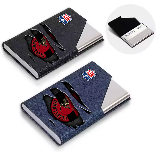 Custom Name Cleveland Browns Card Holder PU Leather Name Card Holder Card Case Stainless Steel Credit Cards Pocket V1