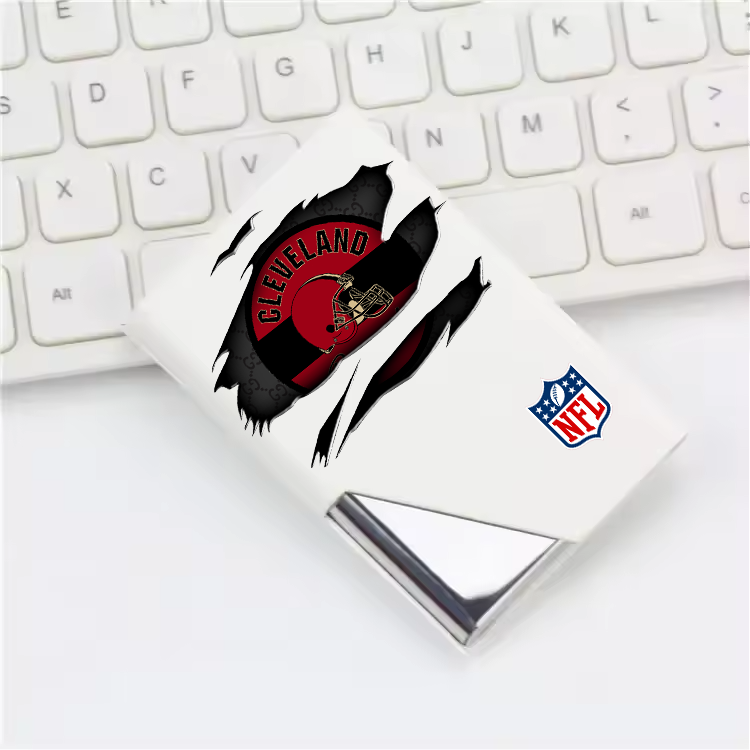 Custom Name Cleveland Browns Card Holder PU Leather Name Card Holder Card Case Stainless Steel Credit Cards Pocket V1
