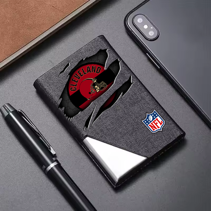 Custom Name Cleveland Browns Card Holder PU Leather Name Card Holder Card Case Stainless Steel Credit Cards Pocket V1