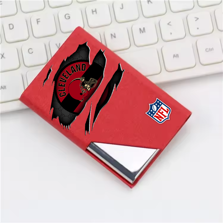 Custom Name Cleveland Browns Card Holder PU Leather Name Card Holder Card Case Stainless Steel Credit Cards Pocket V1