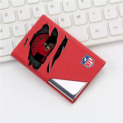 Custom Name Cleveland Browns Card Holder PU Leather Name Card Holder Card Case Stainless Steel Credit Cards Pocket V1