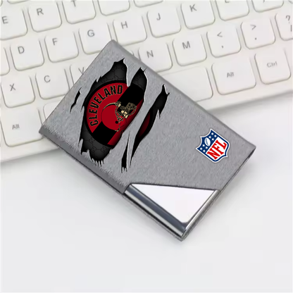 Custom Name Cleveland Browns Card Holder PU Leather Name Card Holder Card Case Stainless Steel Credit Cards Pocket V1