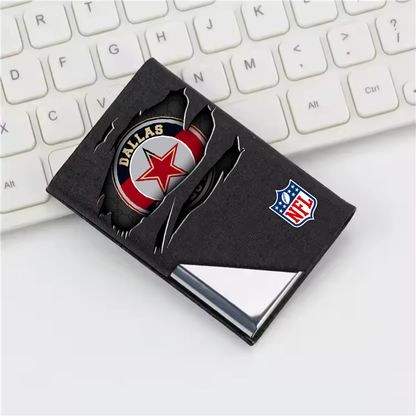 Custom Name Dallas Cowboys Card Holder PU Leather Name Card Holder Card Case Stainless Steel Credit Cards Pocket V1