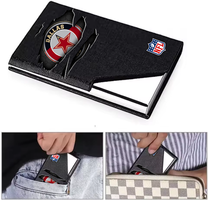 Custom Name Dallas Cowboys Card Holder PU Leather Name Card Holder Card Case Stainless Steel Credit Cards Pocket V1