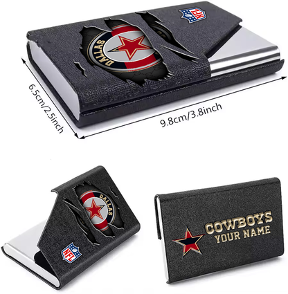 Custom Name Dallas Cowboys Card Holder PU Leather Name Card Holder Card Case Stainless Steel Credit Cards Pocket V1