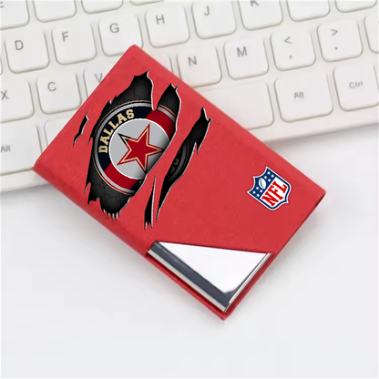 Custom Name Dallas Cowboys Card Holder PU Leather Name Card Holder Card Case Stainless Steel Credit Cards Pocket V1