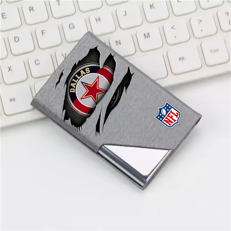 Custom Name Dallas Cowboys Card Holder PU Leather Name Card Holder Card Case Stainless Steel Credit Cards Pocket V1