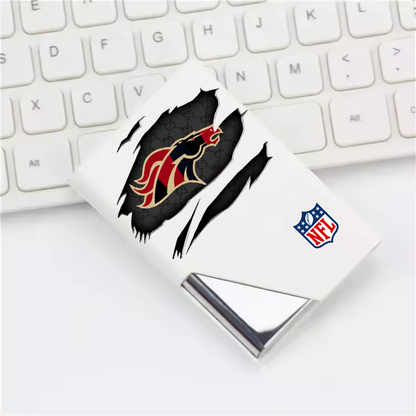 Custom Name Denver Broncos Card Holder PU Leather Name Card Holder Card Case Stainless Steel Credit Cards Pocket V1