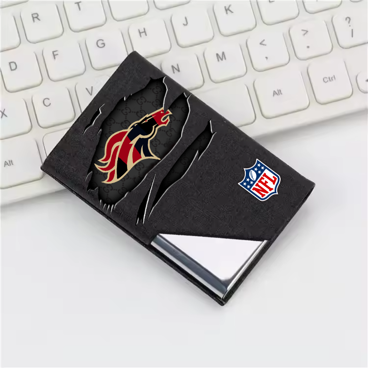 Custom Name Denver Broncos Card Holder PU Leather Name Card Holder Card Case Stainless Steel Credit Cards Pocket V1