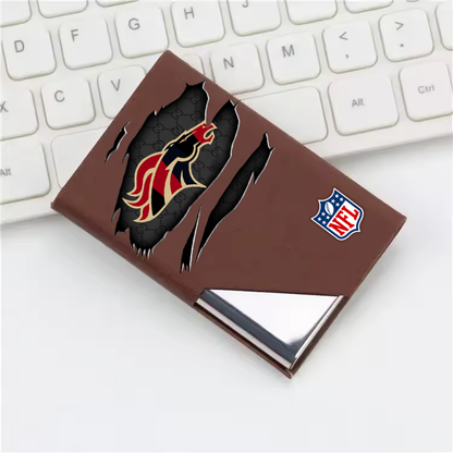 Custom Name Denver Broncos Card Holder PU Leather Name Card Holder Card Case Stainless Steel Credit Cards Pocket V1