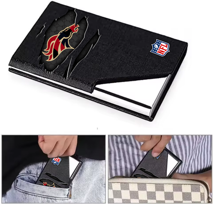 Custom Name Denver Broncos Card Holder PU Leather Name Card Holder Card Case Stainless Steel Credit Cards Pocket V1
