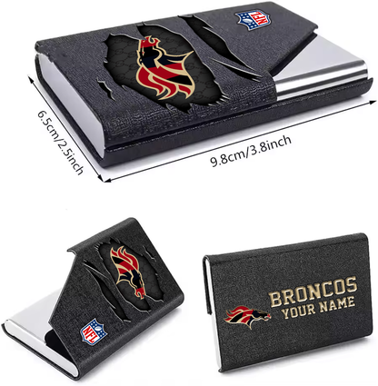 Custom Name Denver Broncos Card Holder PU Leather Name Card Holder Card Case Stainless Steel Credit Cards Pocket V1