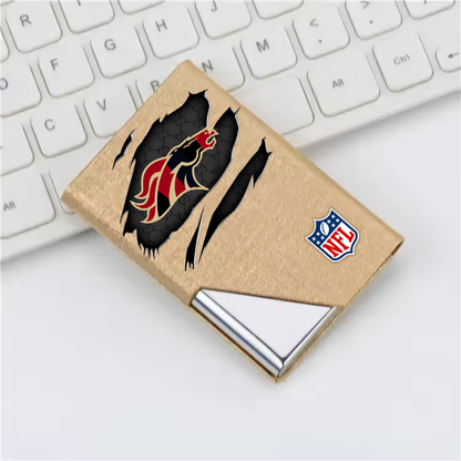 Custom Name Denver Broncos Card Holder PU Leather Name Card Holder Card Case Stainless Steel Credit Cards Pocket V1