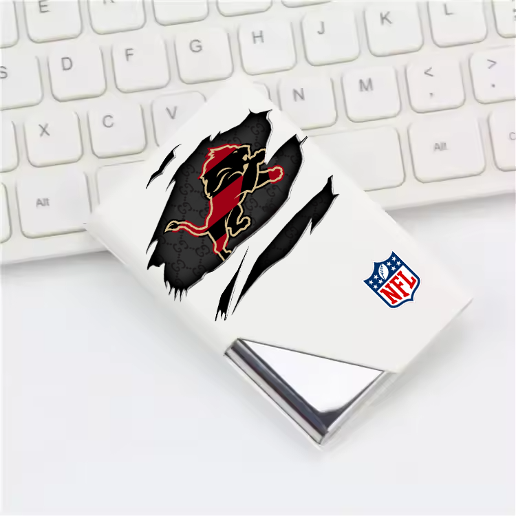 Custom Name Detroit Lions Card Holder PU Leather Name Card Holder Card Case Stainless Steel Credit Cards Pocket V1