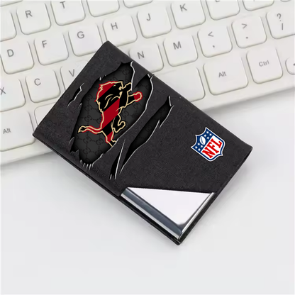 Custom Name Detroit Lions Card Holder PU Leather Name Card Holder Card Case Stainless Steel Credit Cards Pocket V1
