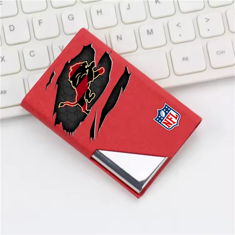 Custom Name Detroit Lions Card Holder PU Leather Name Card Holder Card Case Stainless Steel Credit Cards Pocket V1