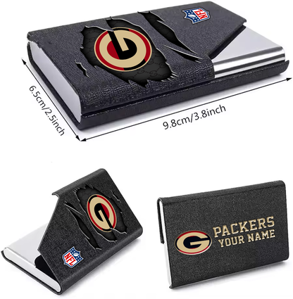 Custom Name Green Bay Packers Card Holder PU Leather Name Card Holder Card Case Stainless Steel Credit Cards Pocket V1