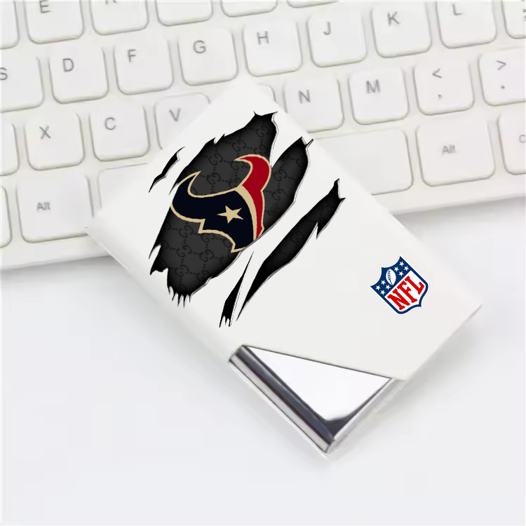 Custom Name Houston Texans Card Holder PU Leather Name Card Holder Card Case Stainless Steel Credit Cards Pocket V1