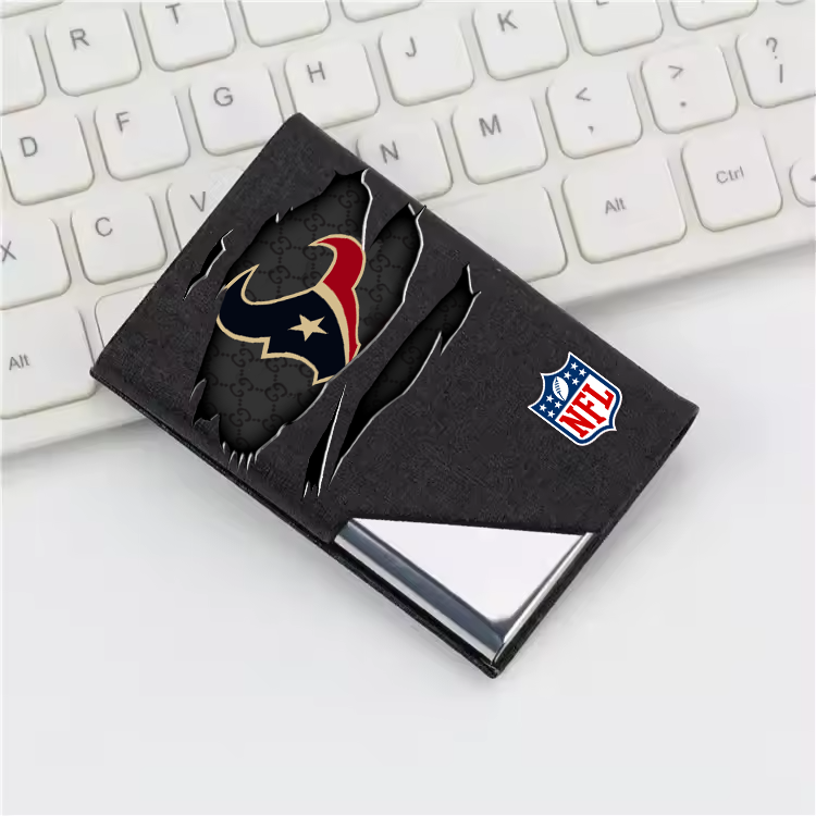 Custom Name Houston Texans Card Holder PU Leather Name Card Holder Card Case Stainless Steel Credit Cards Pocket V1