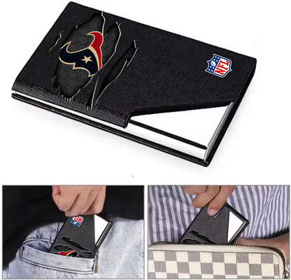 Custom Name Houston Texans Card Holder PU Leather Name Card Holder Card Case Stainless Steel Credit Cards Pocket V1
