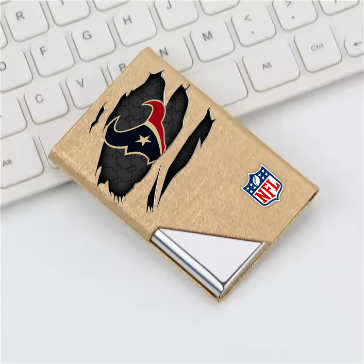 Custom Name Houston Texans Card Holder PU Leather Name Card Holder Card Case Stainless Steel Credit Cards Pocket V1