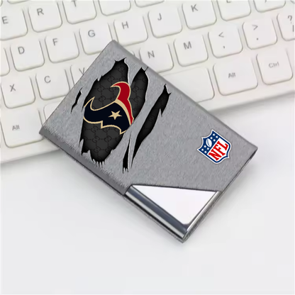 Custom Name Houston Texans Card Holder PU Leather Name Card Holder Card Case Stainless Steel Credit Cards Pocket V1
