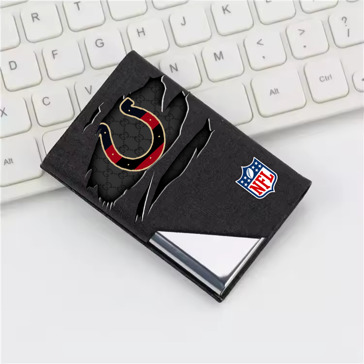 Custom Name Indianapolis Colts Card Holder PU Leather Name Card Holder Card Case Stainless Steel Credit Cards Pocket V1