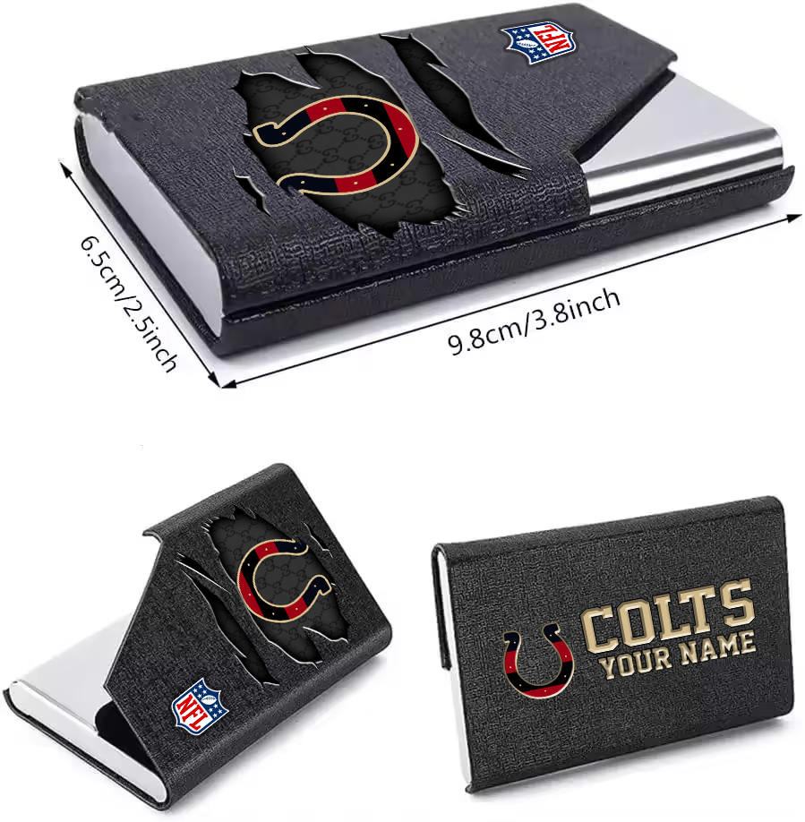 Custom Name Indianapolis Colts Card Holder PU Leather Name Card Holder Card Case Stainless Steel Credit Cards Pocket V1
