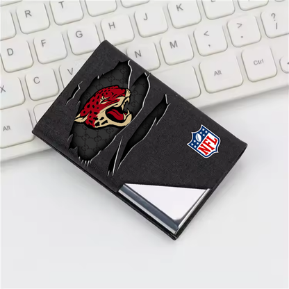 Custom Name Jacksonville Jaguars Card Holder PU Leather Name Card Holder Card Case Stainless Steel Credit Cards Pocket V1