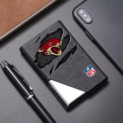 Custom Name Jacksonville Jaguars Card Holder PU Leather Name Card Holder Card Case Stainless Steel Credit Cards Pocket V1