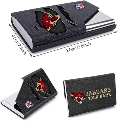 Custom Name Jacksonville Jaguars Card Holder PU Leather Name Card Holder Card Case Stainless Steel Credit Cards Pocket V1