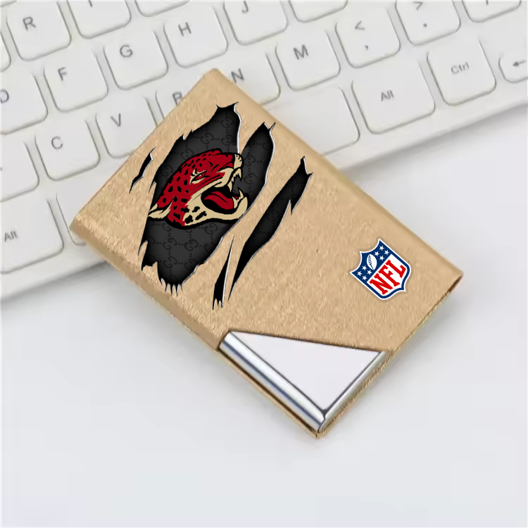 Custom Name Jacksonville Jaguars Card Holder PU Leather Name Card Holder Card Case Stainless Steel Credit Cards Pocket V1