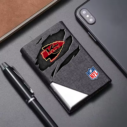 Custom Name Kansas City Chiefs Card Holder PU Leather Name Card Holder Card Case Stainless Steel Credit Cards Pocket V1
