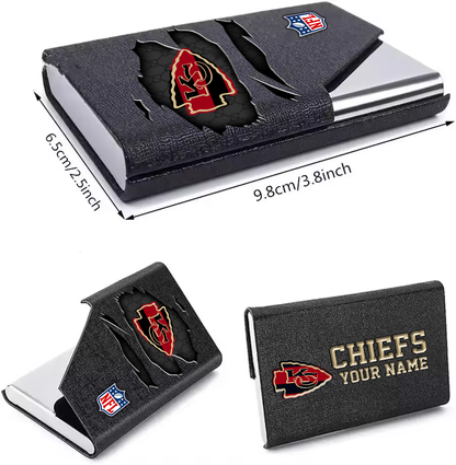 Custom Name Kansas City Chiefs Card Holder PU Leather Name Card Holder Card Case Stainless Steel Credit Cards Pocket V1