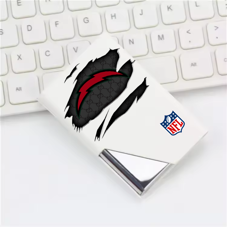 Custom Name Los Angeles Chargers Card Holder PU Leather Name Card Holder Card Case Stainless Steel Credit Cards Pocket V1