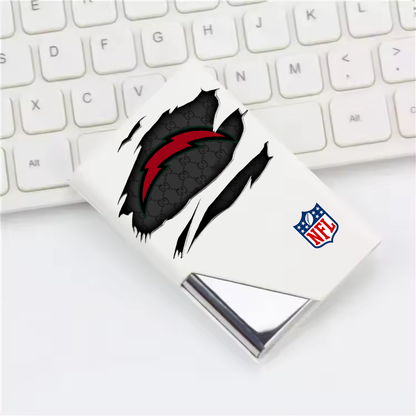 Custom Name Los Angeles Chargers Card Holder PU Leather Name Card Holder Card Case Stainless Steel Credit Cards Pocket V1