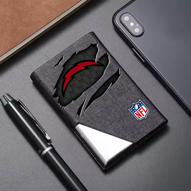 Custom Name Los Angeles Chargers Card Holder PU Leather Name Card Holder Card Case Stainless Steel Credit Cards Pocket V1