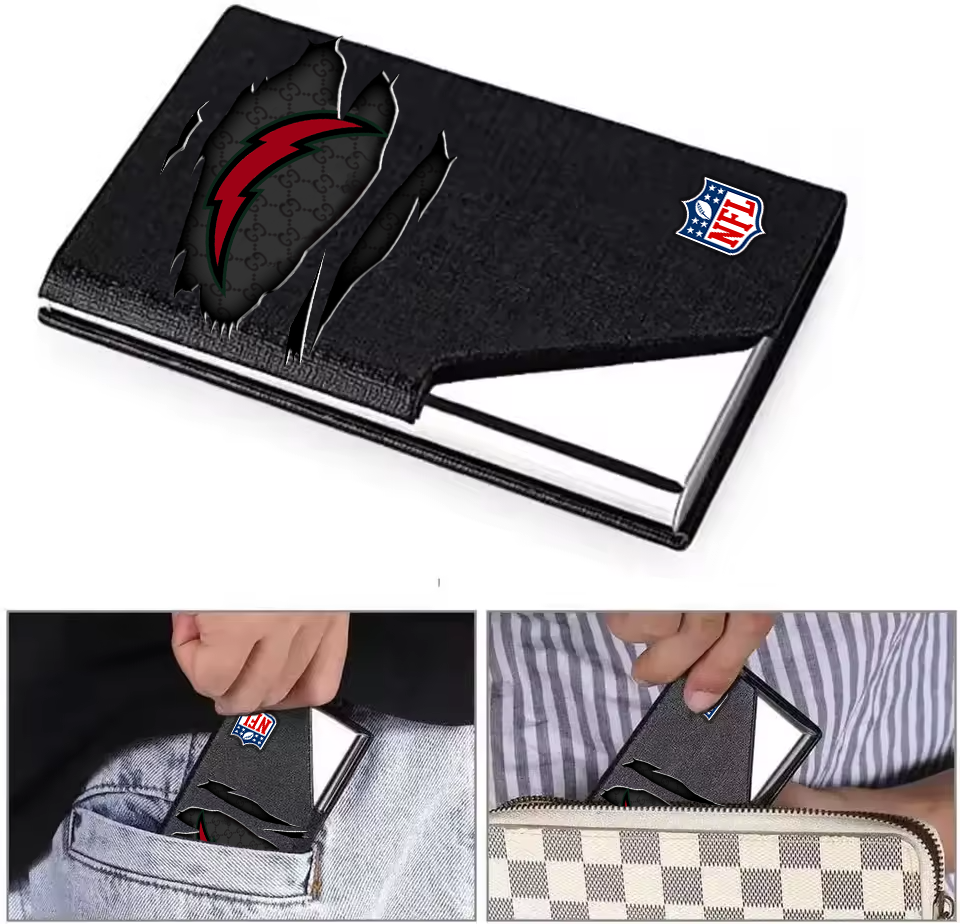Custom Name Los Angeles Chargers Card Holder PU Leather Name Card Holder Card Case Stainless Steel Credit Cards Pocket V1