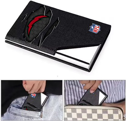 Custom Name Los Angeles Chargers Card Holder PU Leather Name Card Holder Card Case Stainless Steel Credit Cards Pocket V1