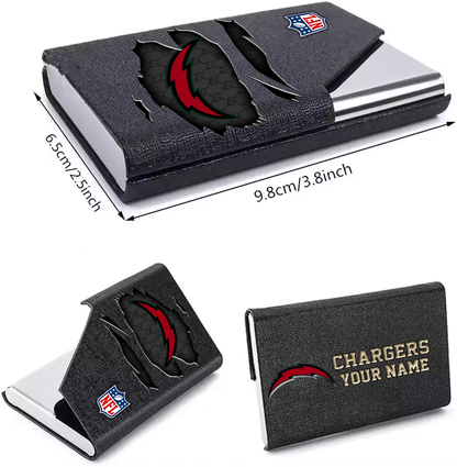 Custom Name Los Angeles Chargers Card Holder PU Leather Name Card Holder Card Case Stainless Steel Credit Cards Pocket V1