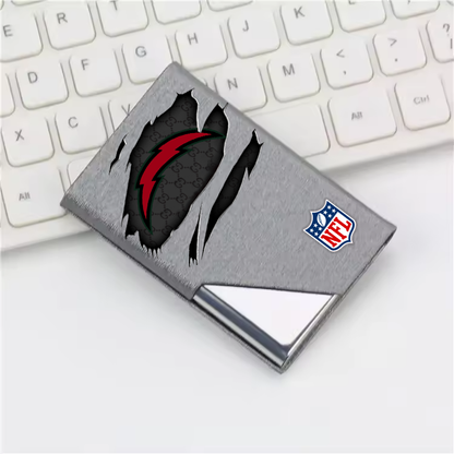 Custom Name Los Angeles Chargers Card Holder PU Leather Name Card Holder Card Case Stainless Steel Credit Cards Pocket V1