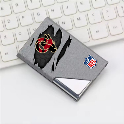 Custom Name Los Angeles Rams Card Holder PU Leather Name Card Holder Card Case Stainless Steel Credit Cards Pocket V1