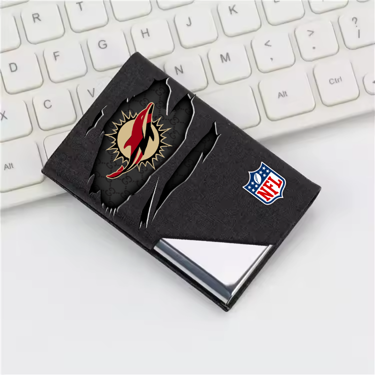 Custom Name Miami Dolphins Card Holder PU Leather Name Card Holder Card Case Stainless Steel Credit Cards Pocket V1
