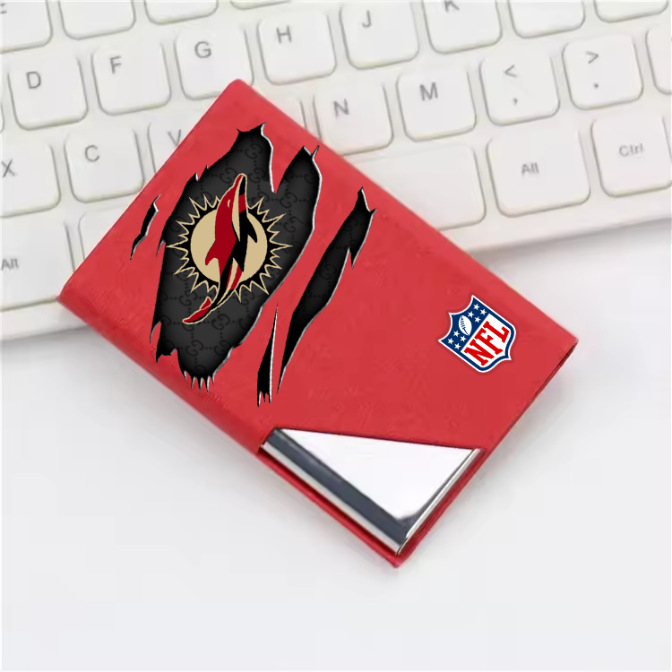 Custom Name Miami Dolphins Card Holder PU Leather Name Card Holder Card Case Stainless Steel Credit Cards Pocket V1