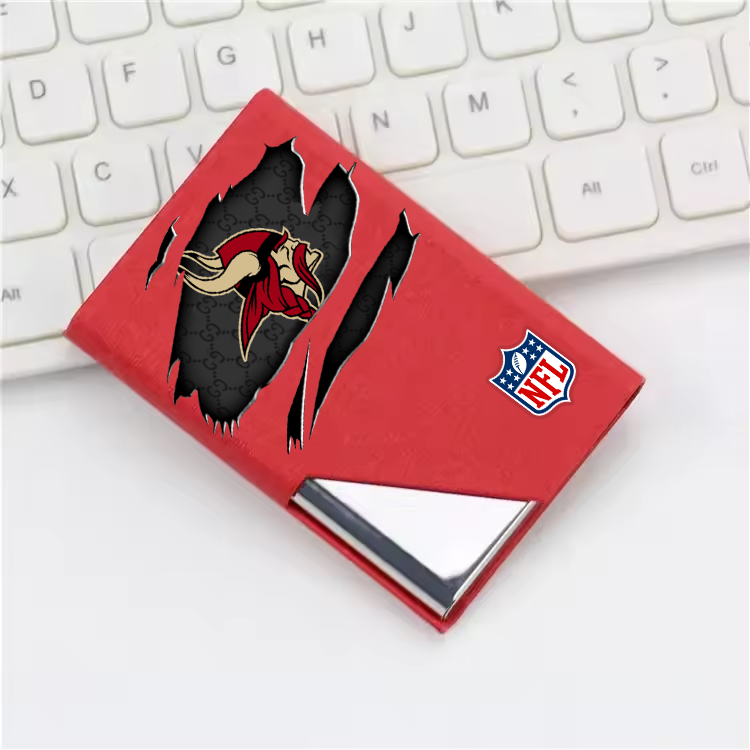 Custom Name Minnesota Vikings Card Holder PU Leather Name Card Holder Card Case Stainless Steel Credit Cards Pocket V1