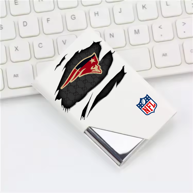 Custom Name New England Patriots Card Holder PU Leather Name Card Holder Card Case Stainless Steel Credit Cards Pocket V1