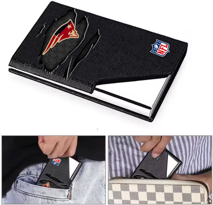 Custom Name New England Patriots Card Holder PU Leather Name Card Holder Card Case Stainless Steel Credit Cards Pocket V1