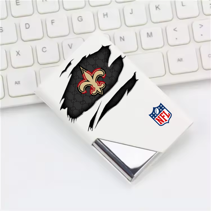Custom Name New Orleans Saints Card Holder PU Leather Name Card Holder Card Case Stainless Steel Credit Cards Pocket V1